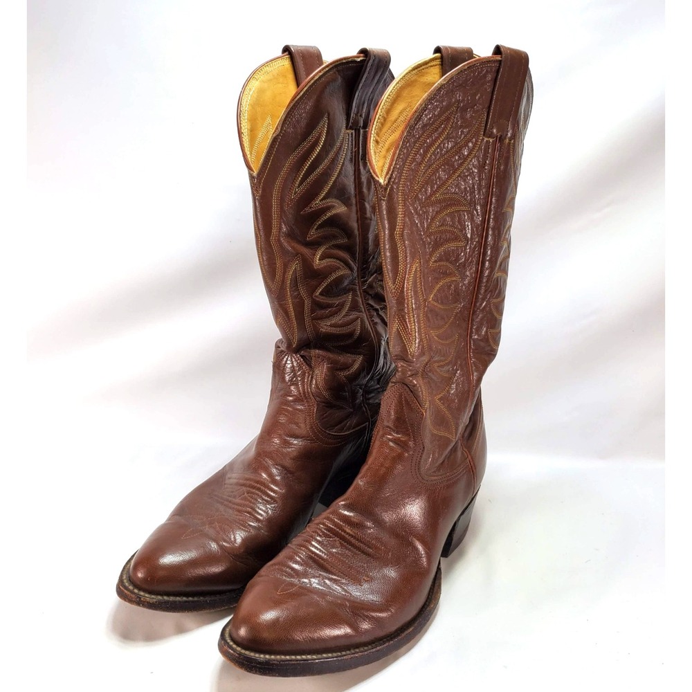 VTG Nocona Mens 8.5D Brown Leather Cowboy Western Boots Style 4707 USA Made
